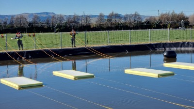 Photo: Lincoln University measuring methane emissions on LUDF effluent pond